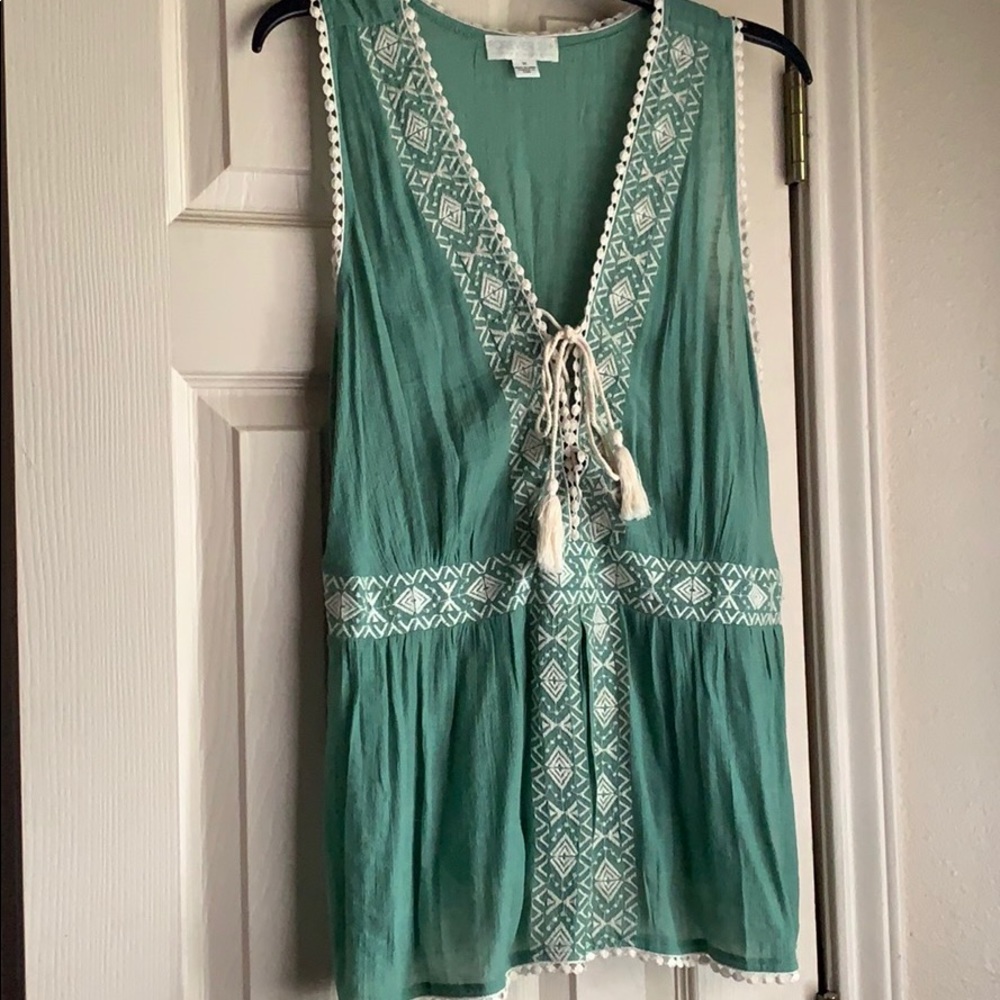 GREEN LACE UP TANK